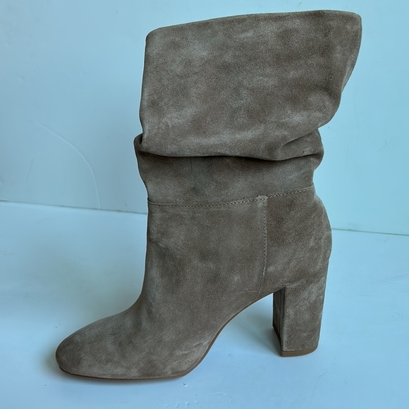 Chinese Laundry tan Kipper Split Suede bootie mid calf high heel boots - Picture 9 of 16